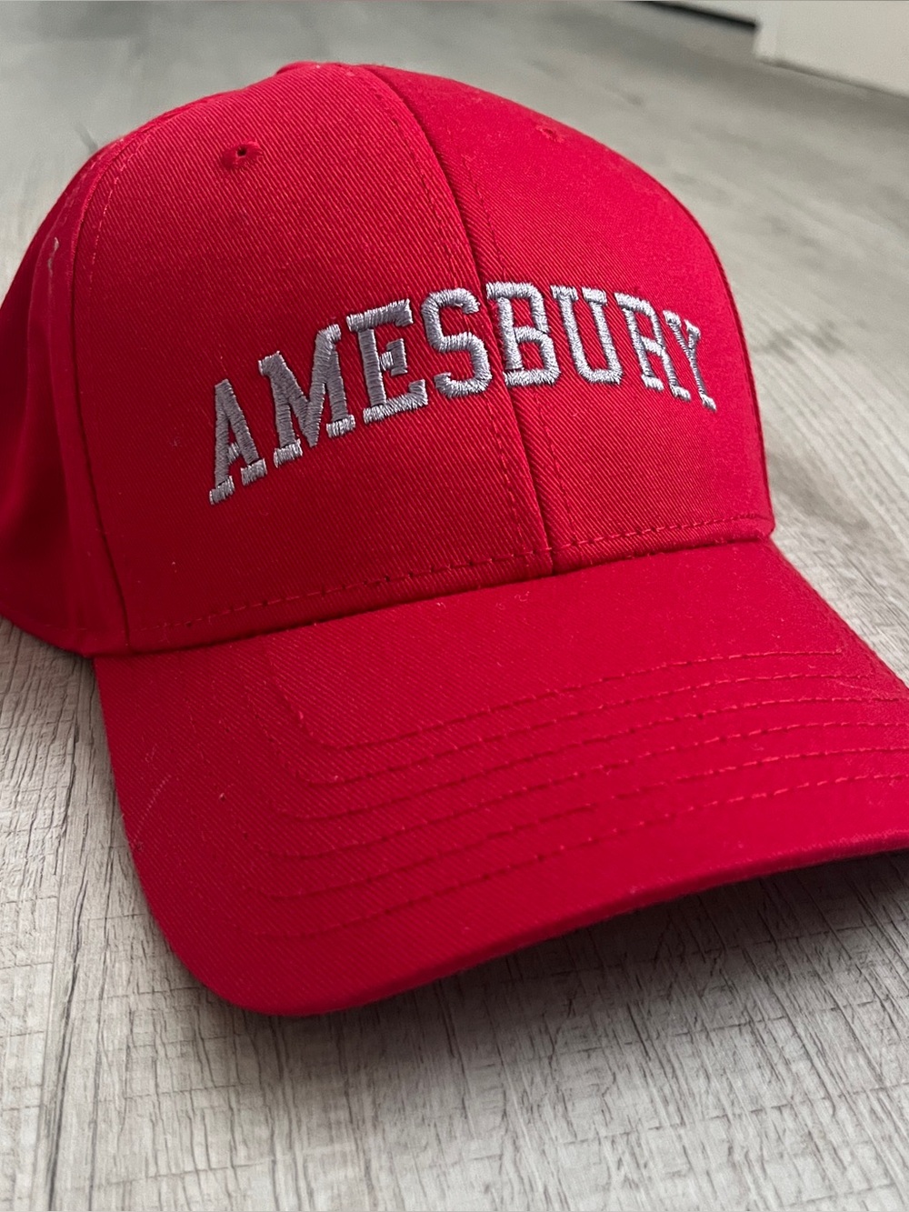 Amesbury MA red adjustable baseball cap hat like new condition